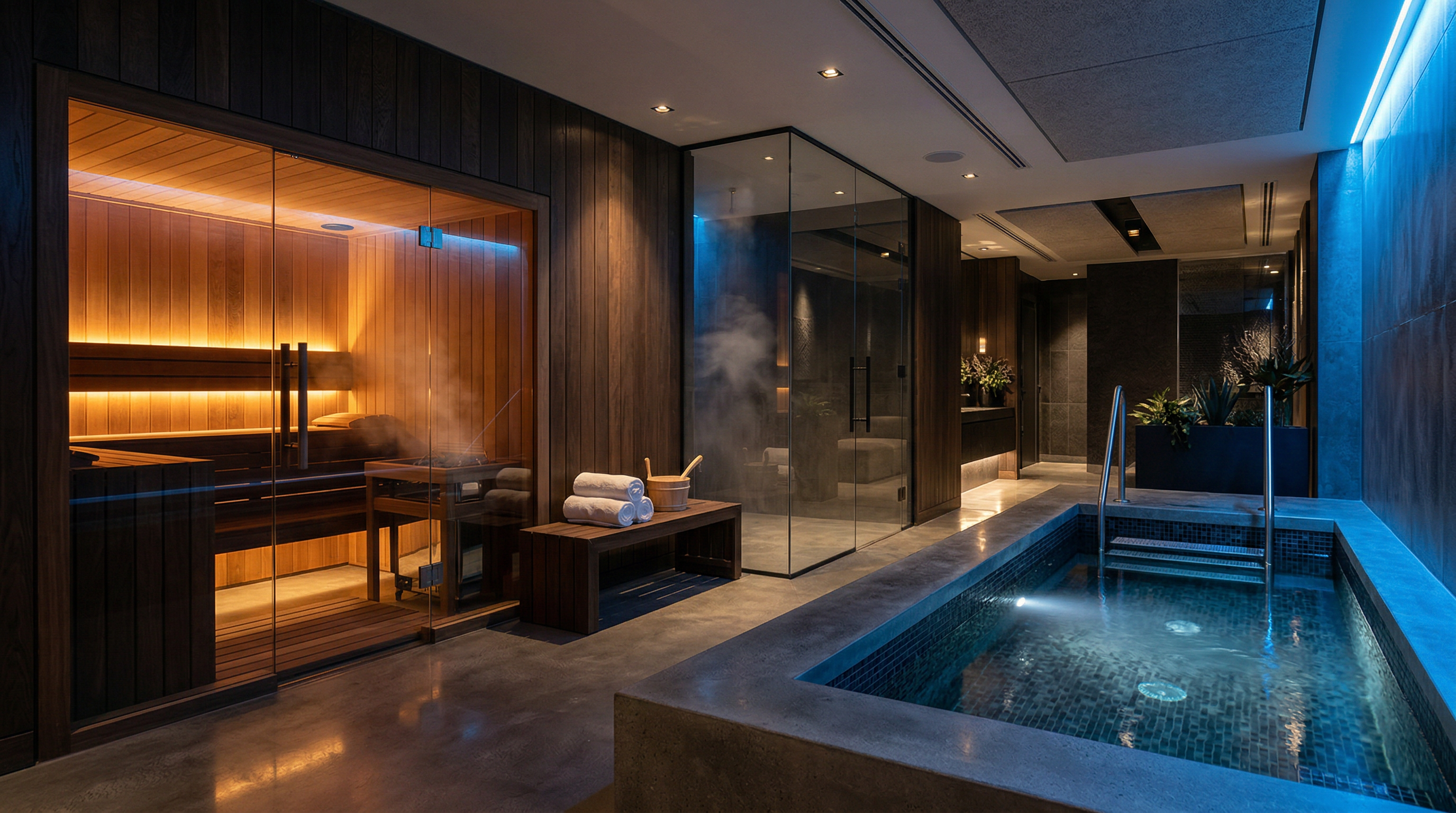 Premium sauna and cold plunge recovery suite
